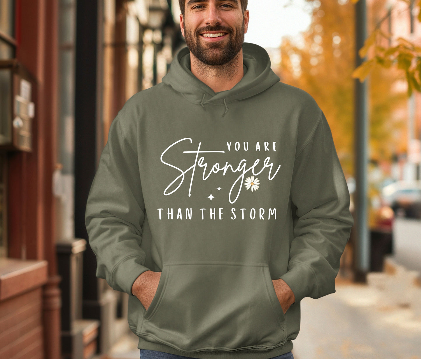 Stronger Than the Storm Hoodie – Inspirational Unisex Sweatshirt, Faith-Based Positive Quote Hoodie, Mental Health Awareness Gift, Christian Encouragement Apparel
