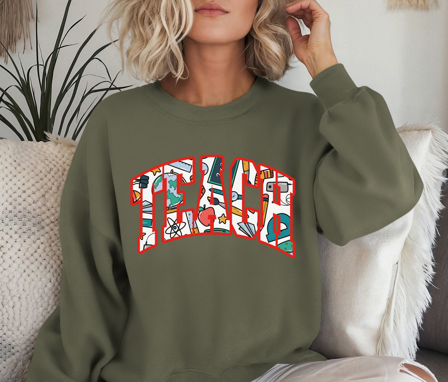 Custom TEACH Teacher Sweatshirt – Cozy Crewneck for Educators, Back to School Teacher Gift, Teacher Appreciation Shirt, Teacher Outfit Pullover
