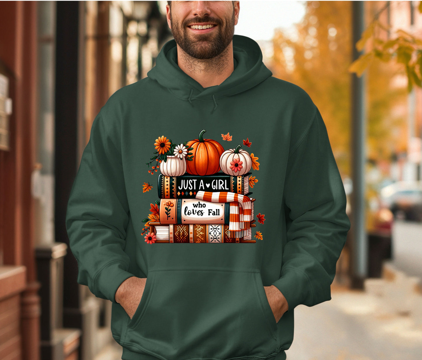 Just a Girl Who Loves Fall Hoodie – Cozy Autumn Pumpkin & Books Sweatshirt – Fall Lover Gift – Unisex Hoodie