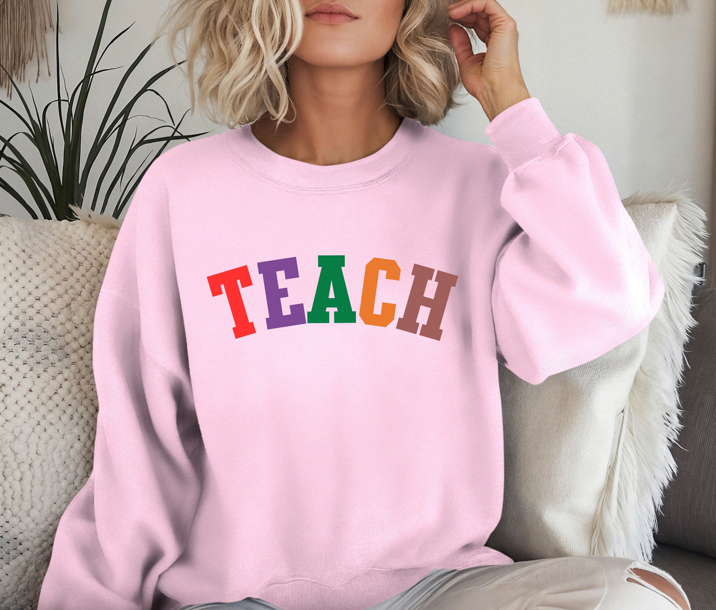 Custom TEACH Teacher Sweatshirt – Cozy Crewneck for Educators, Back to School Teacher Gift, Teacher Appreciation Shirt, Teacher Outfit Pullover