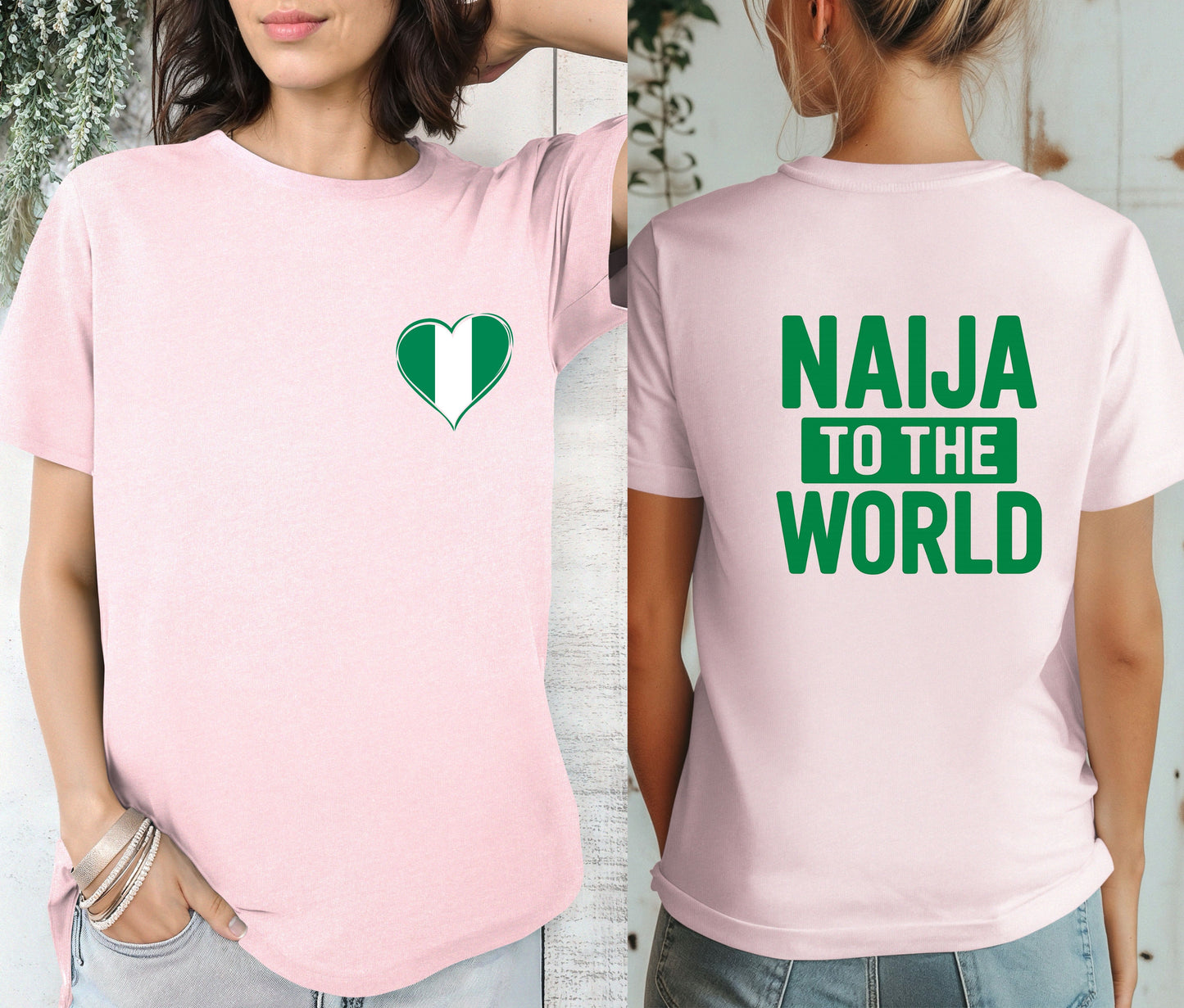 Naija to the World T-Shirt – Nigerian Pride Shirt | African Heritage Tee | Green White Green Nigeria Flag Shirt | Unisex Naija Culture Tee