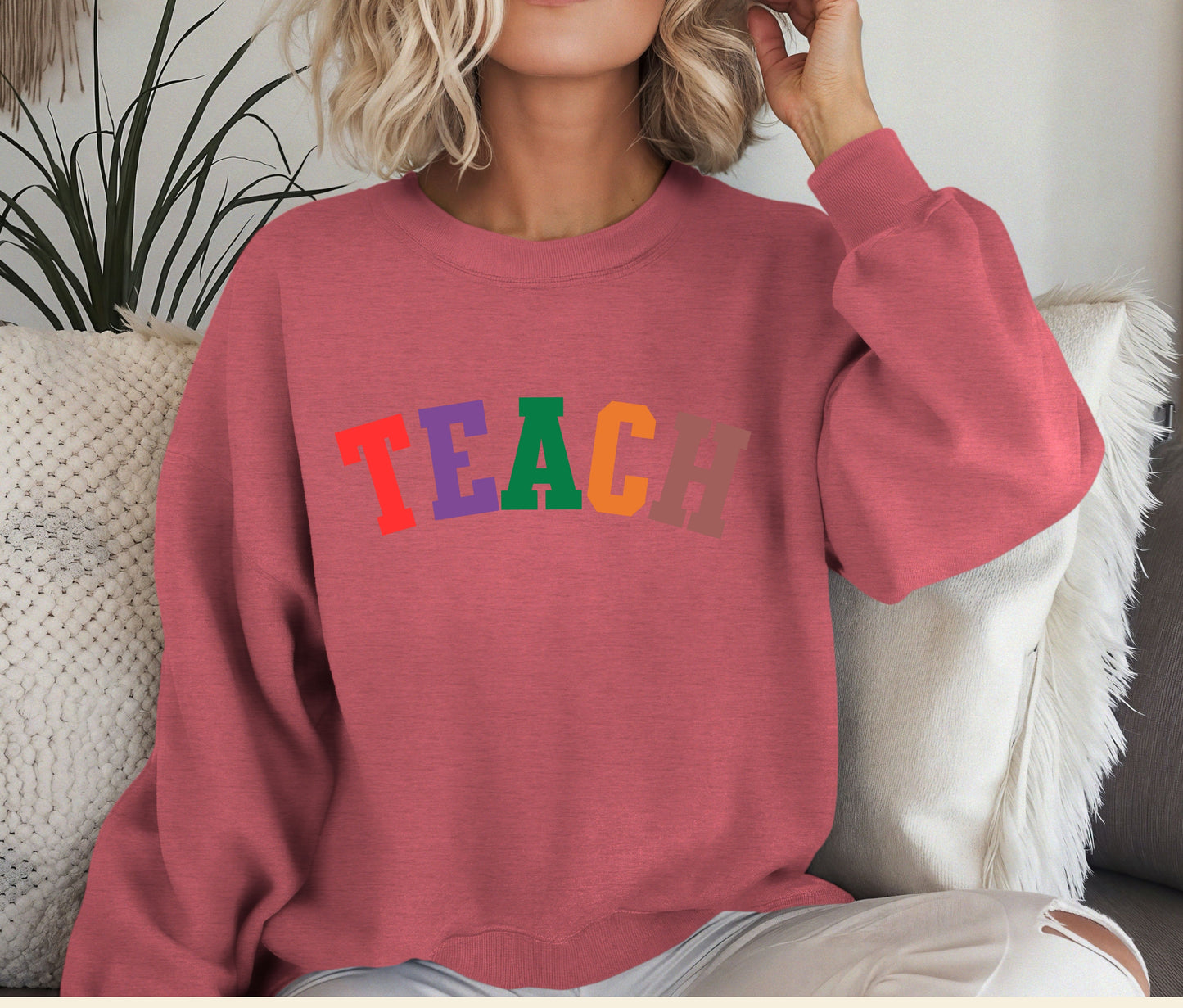 Custom TEACH Teacher Sweatshirt – Cozy Crewneck for Educators, Back to School Teacher Gift, Teacher Appreciation Shirt, Teacher Outfit Pullover