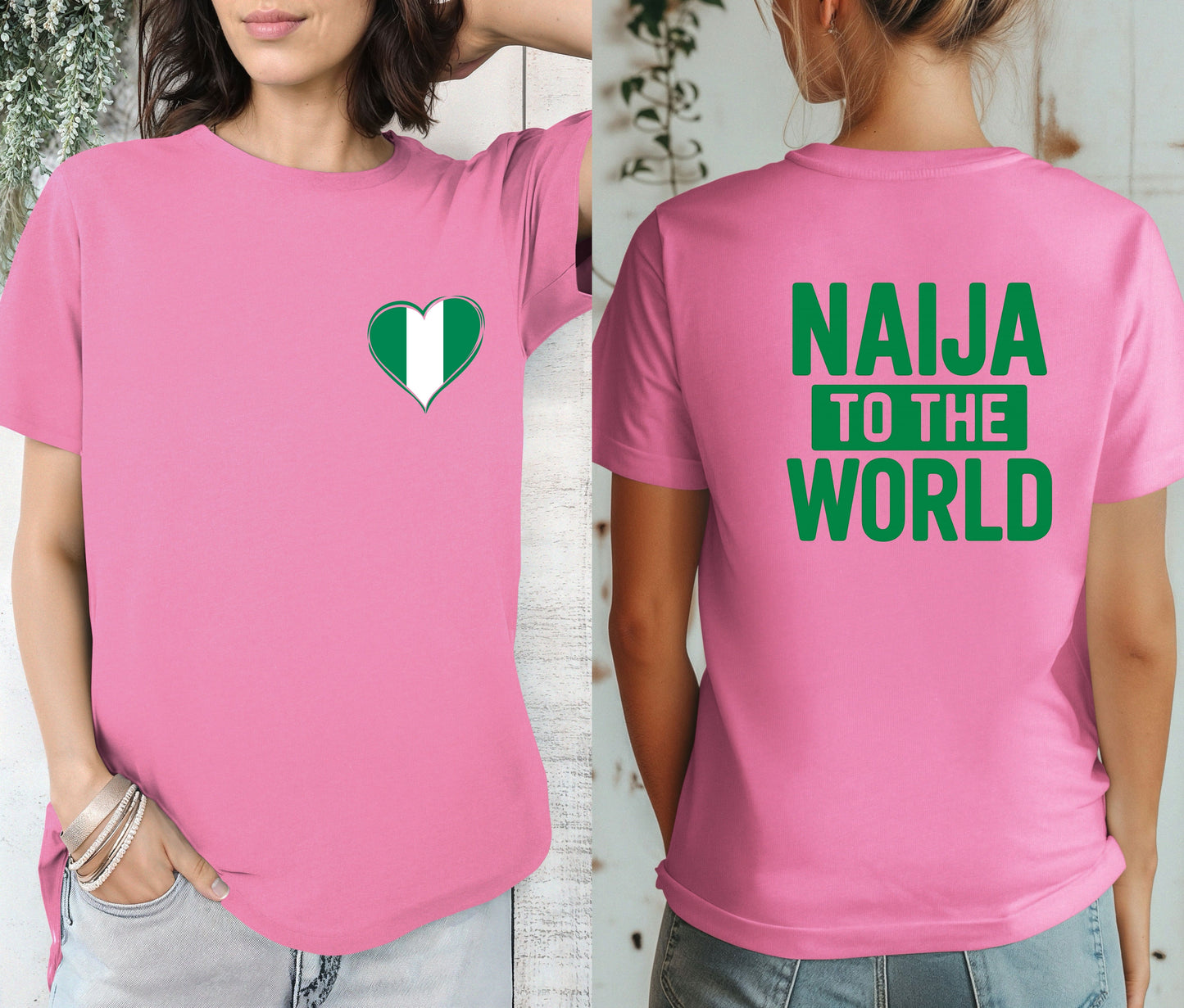 Naija to the World T-Shirt – Nigerian Pride Shirt | African Heritage Tee | Green White Green Nigeria Flag Shirt | Unisex Naija Culture Tee