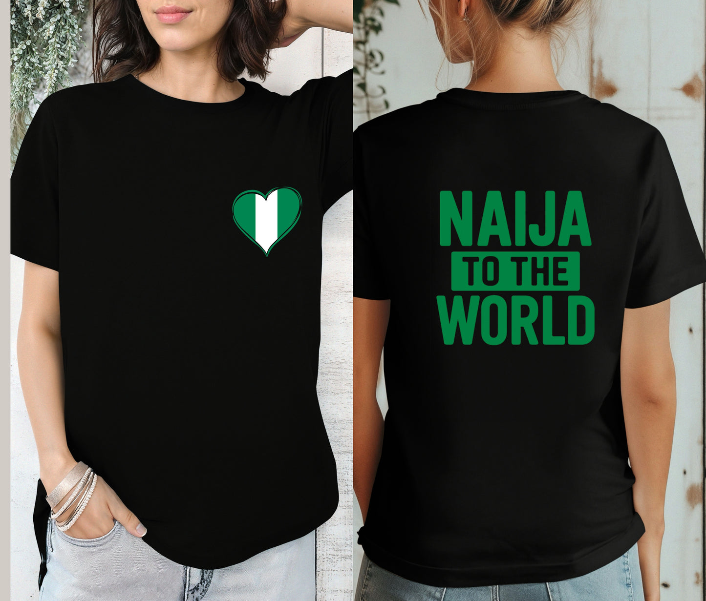 Naija to the World T-Shirt – Nigerian Pride Shirt | African Heritage Tee | Green White Green Nigeria Flag Shirt | Unisex Naija Culture Tee