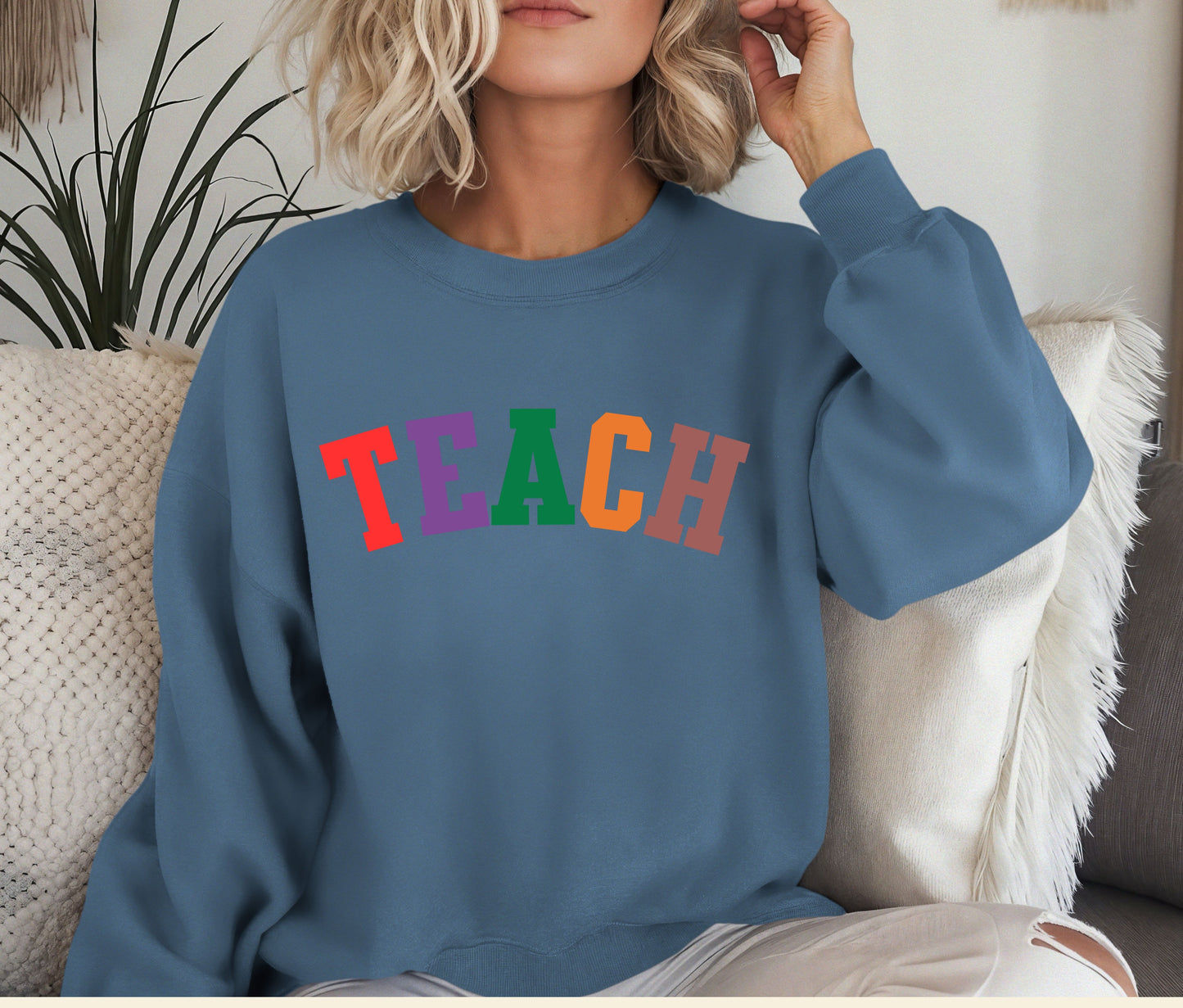 Custom TEACH Teacher Sweatshirt – Cozy Crewneck for Educators, Back to School Teacher Gift, Teacher Appreciation Shirt, Teacher Outfit Pullover