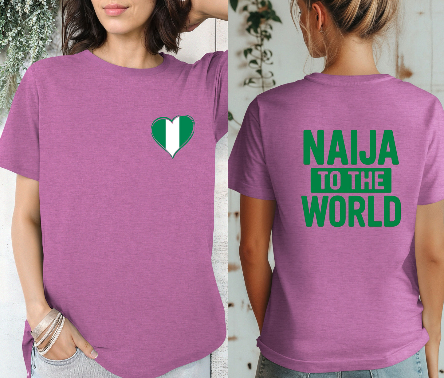 Naija to the World T-Shirt – Nigerian Pride Shirt | African Heritage Tee | Green White Green Nigeria Flag Shirt | Unisex Naija Culture Tee