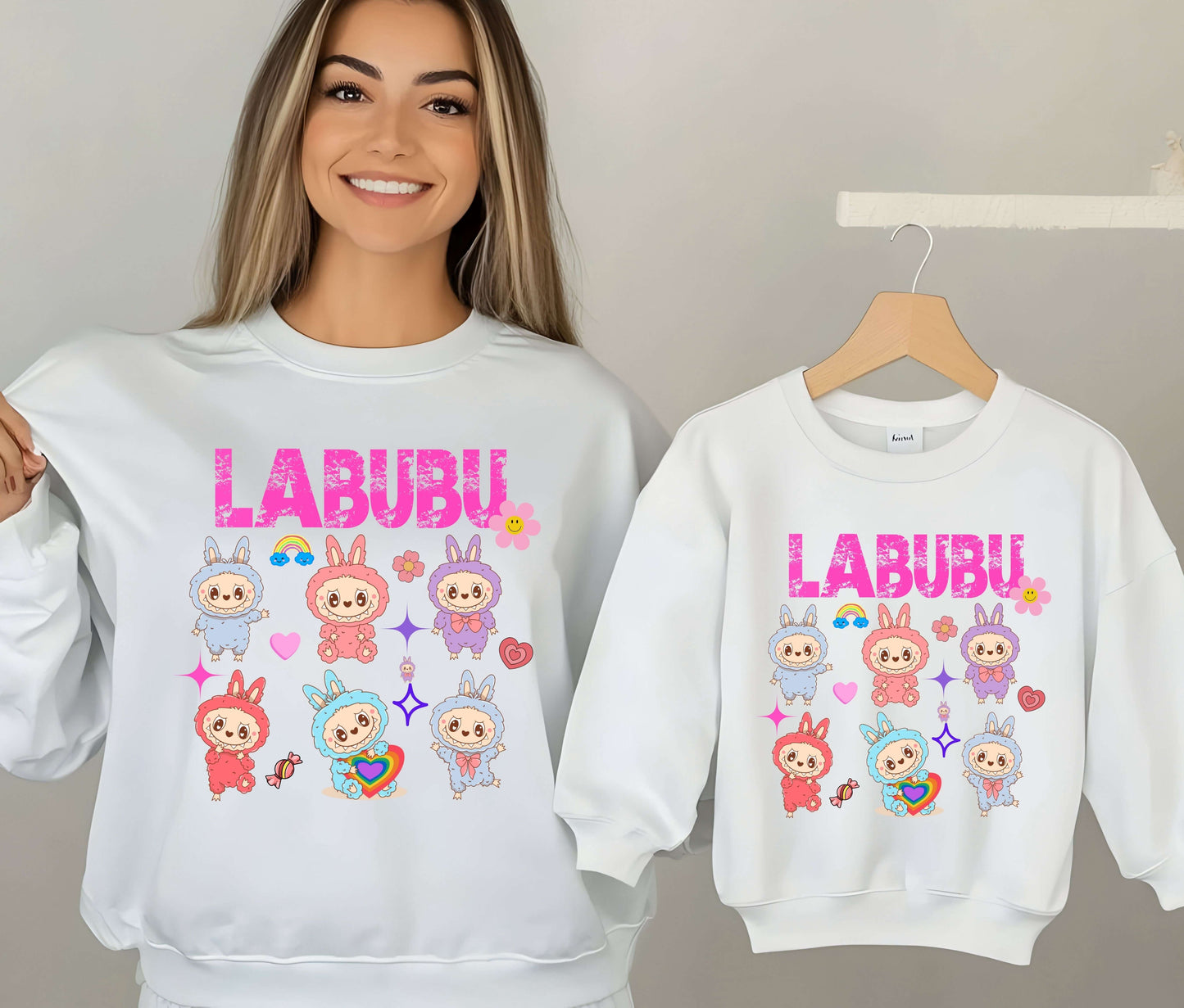 🧸 LABUBU Mom & Kids Matching Sweatshirt – Cute Cartoon Family Outfit