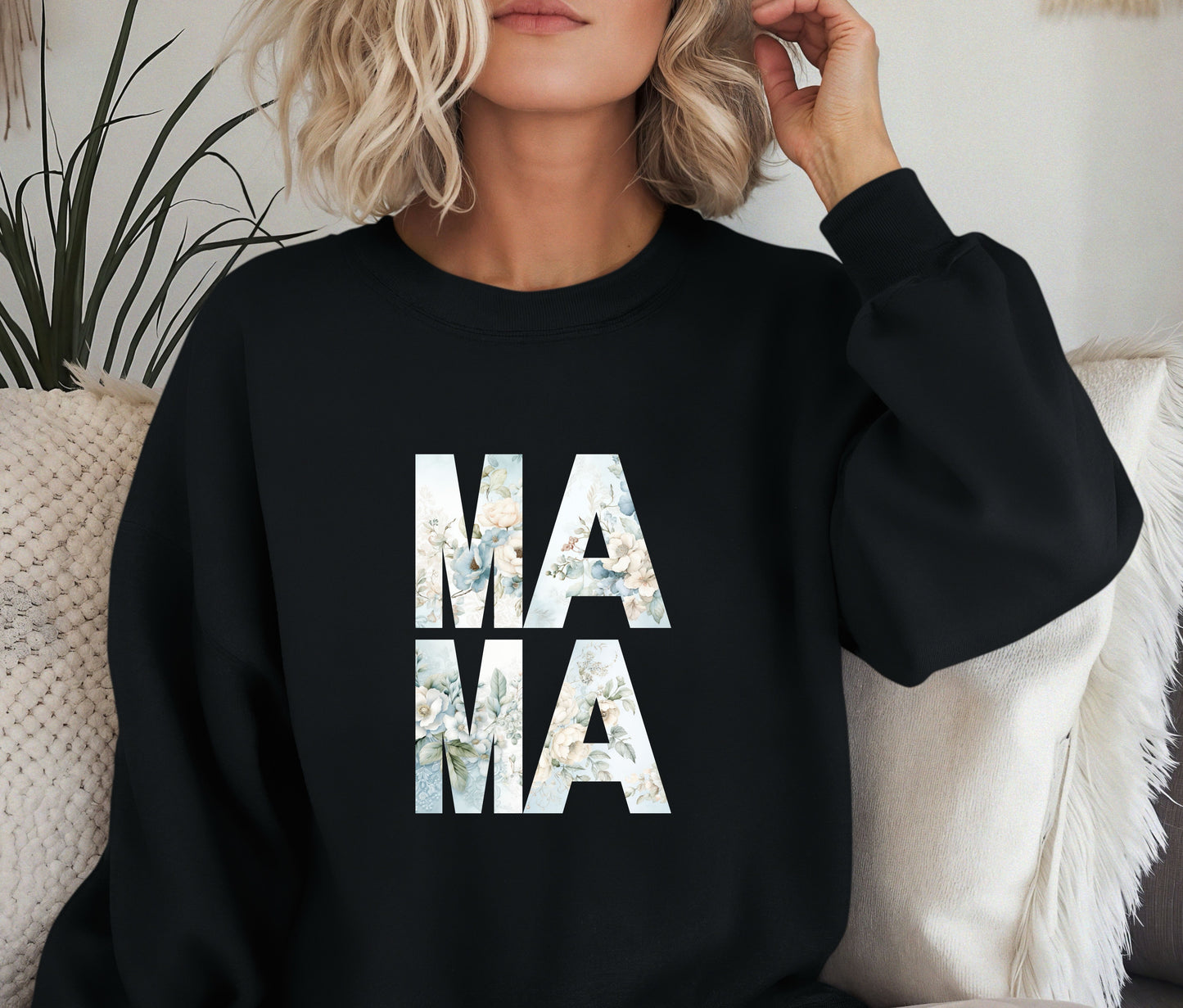 MAMA Sweatshirt – Floral Print Mama Crewneck, Cozy Mother’s Day Gift, Mom Life Pullover, Women’s Comfort Sweater