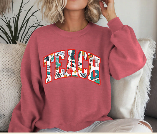 Custom TEACH Teacher Sweatshirt – Cozy Crewneck for Educators, Back to School Teacher Gift, Teacher Appreciation Shirt, Teacher Outfit Pullover