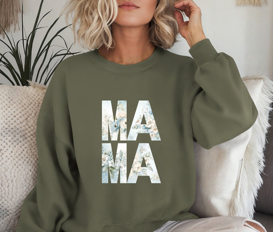 MAMA Sweatshirt – Floral Print Mama Crewneck, Cozy Mother’s Day Gift, Mom Life Pullover, Women’s Comfort Sweater