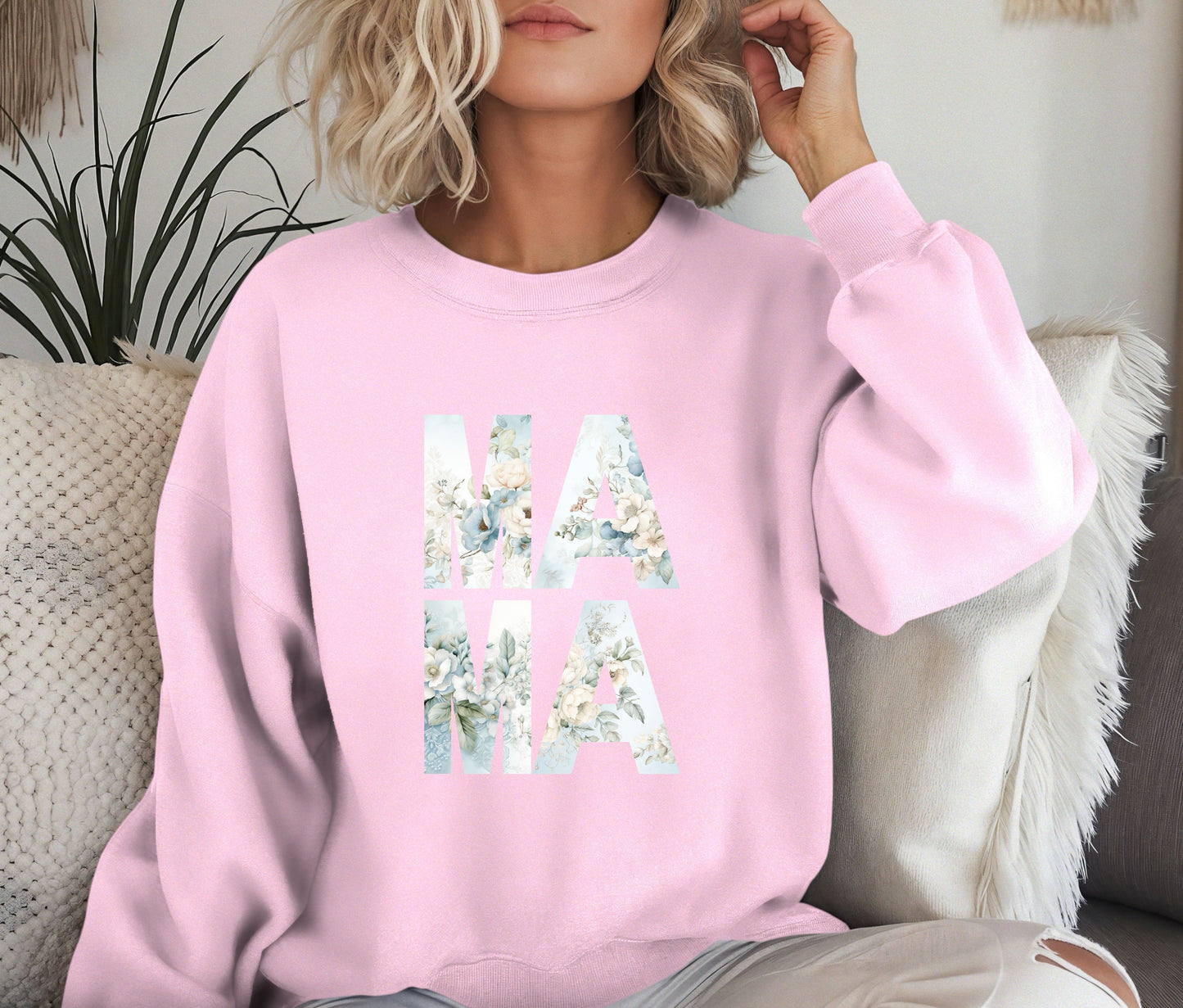 MAMA Sweatshirt – Floral Print Mama Crewneck, Cozy Mother’s Day Gift, Mom Life Pullover, Women’s Comfort Sweater