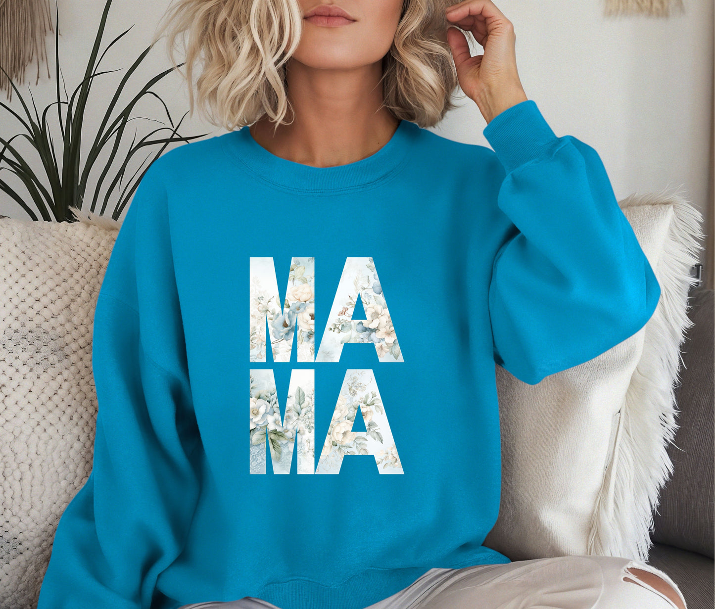MAMA Sweatshirt – Floral Print Mama Crewneck, Cozy Mother’s Day Gift, Mom Life Pullover, Women’s Comfort Sweater