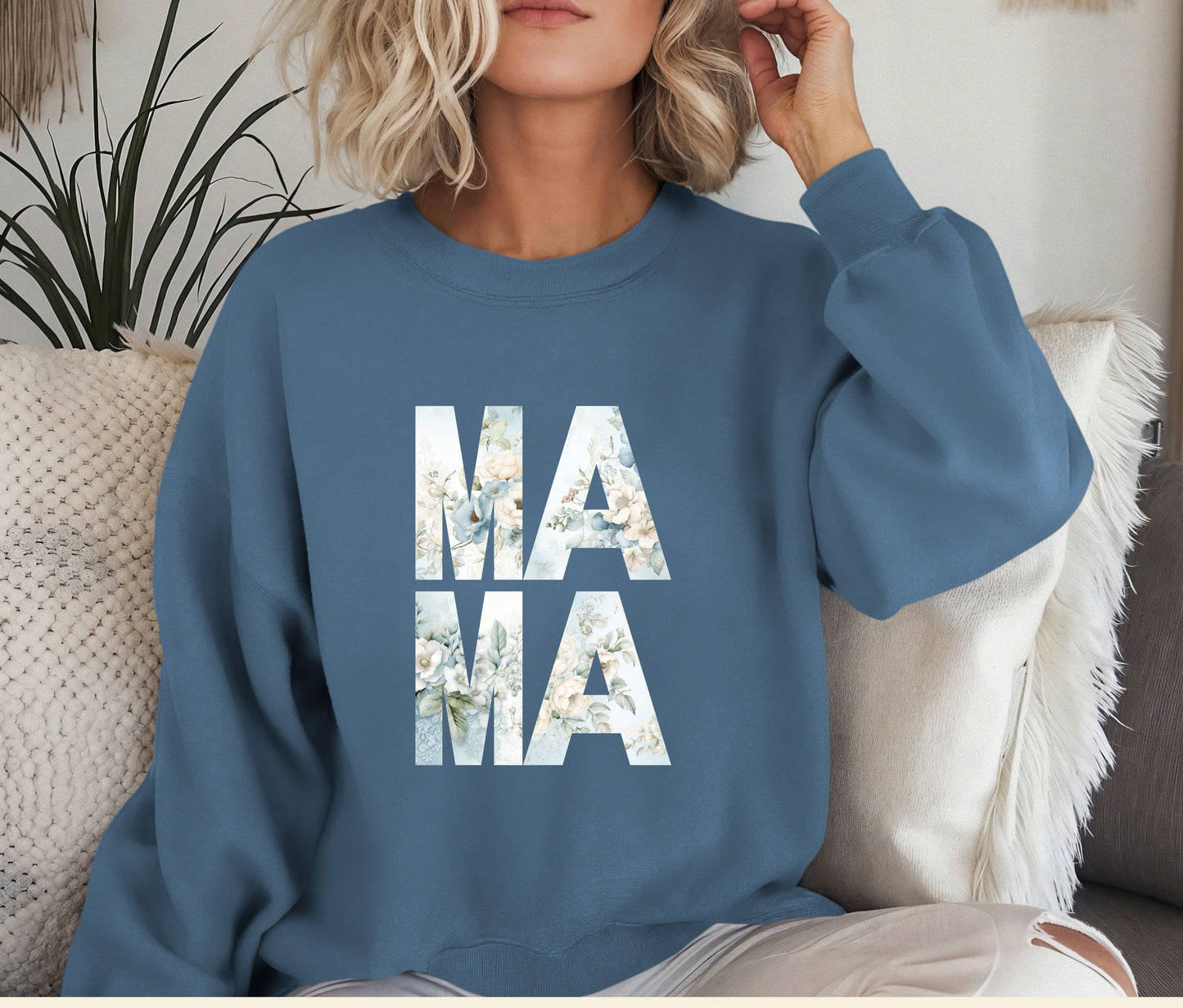 MAMA Sweatshirt – Floral Print Mama Crewneck, Cozy Mother’s Day Gift, Mom Life Pullover, Women’s Comfort Sweater