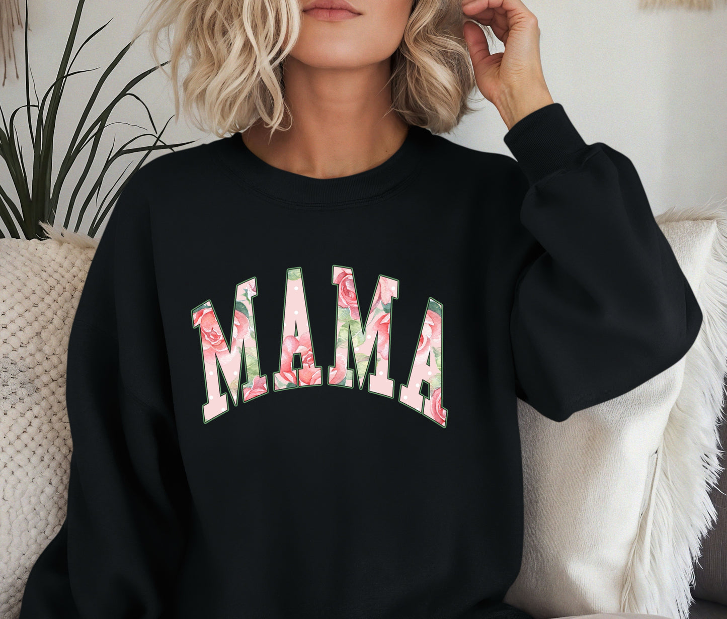 MAMA Sweatshirt – Floral Print Mama Crewneck, Cozy Mother’s Day Gift, Mom Life Pullover, Women’s Comfort Sweater