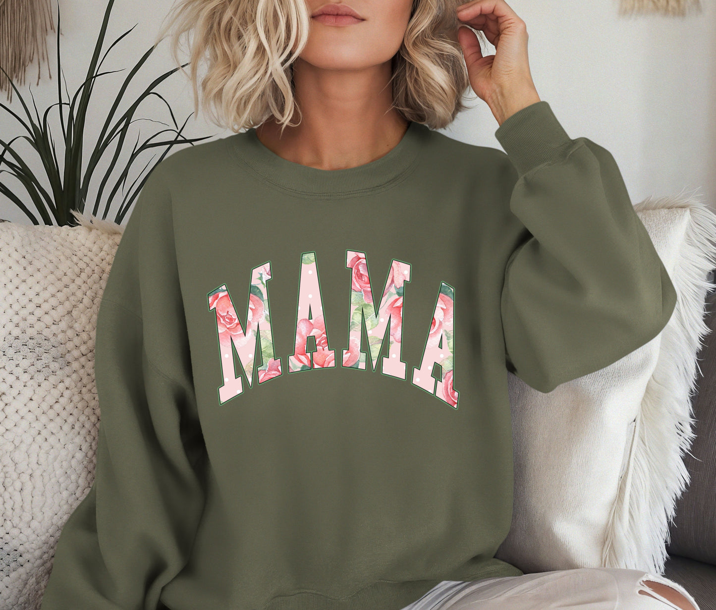 MAMA Sweatshirt – Floral Print Mama Crewneck, Cozy Mother’s Day Gift, Mom Life Pullover, Women’s Comfort Sweater