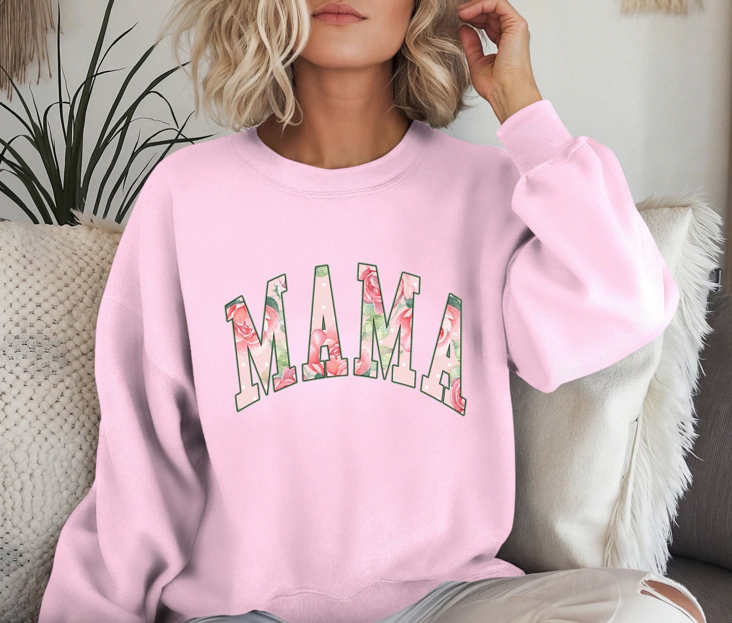 MAMA Sweatshirt – Floral Print Mama Crewneck, Cozy Mother’s Day Gift, Mom Life Pullover, Women’s Comfort Sweater