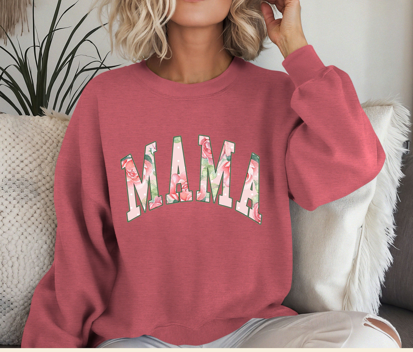 MAMA Sweatshirt – Floral Print Mama Crewneck, Cozy Mother’s Day Gift, Mom Life Pullover, Women’s Comfort Sweater