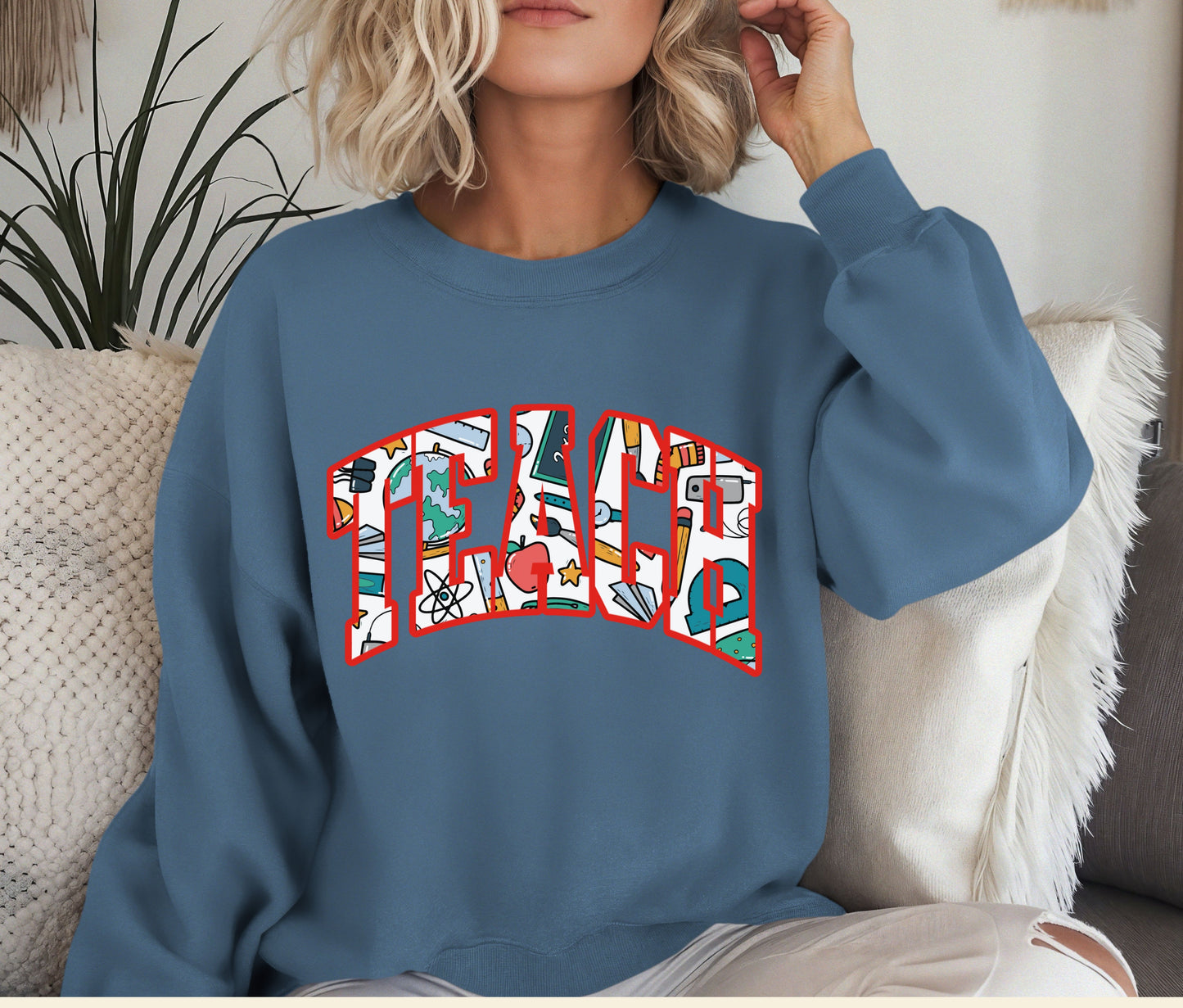Custom TEACH Teacher Sweatshirt – Cozy Crewneck for Educators, Back to School Teacher Gift, Teacher Appreciation Shirt, Teacher Outfit Pullover