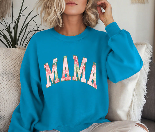 MAMA Sweatshirt – Floral Print Mama Crewneck, Cozy Mother’s Day Gift, Mom Life Pullover, Women’s Comfort Sweater