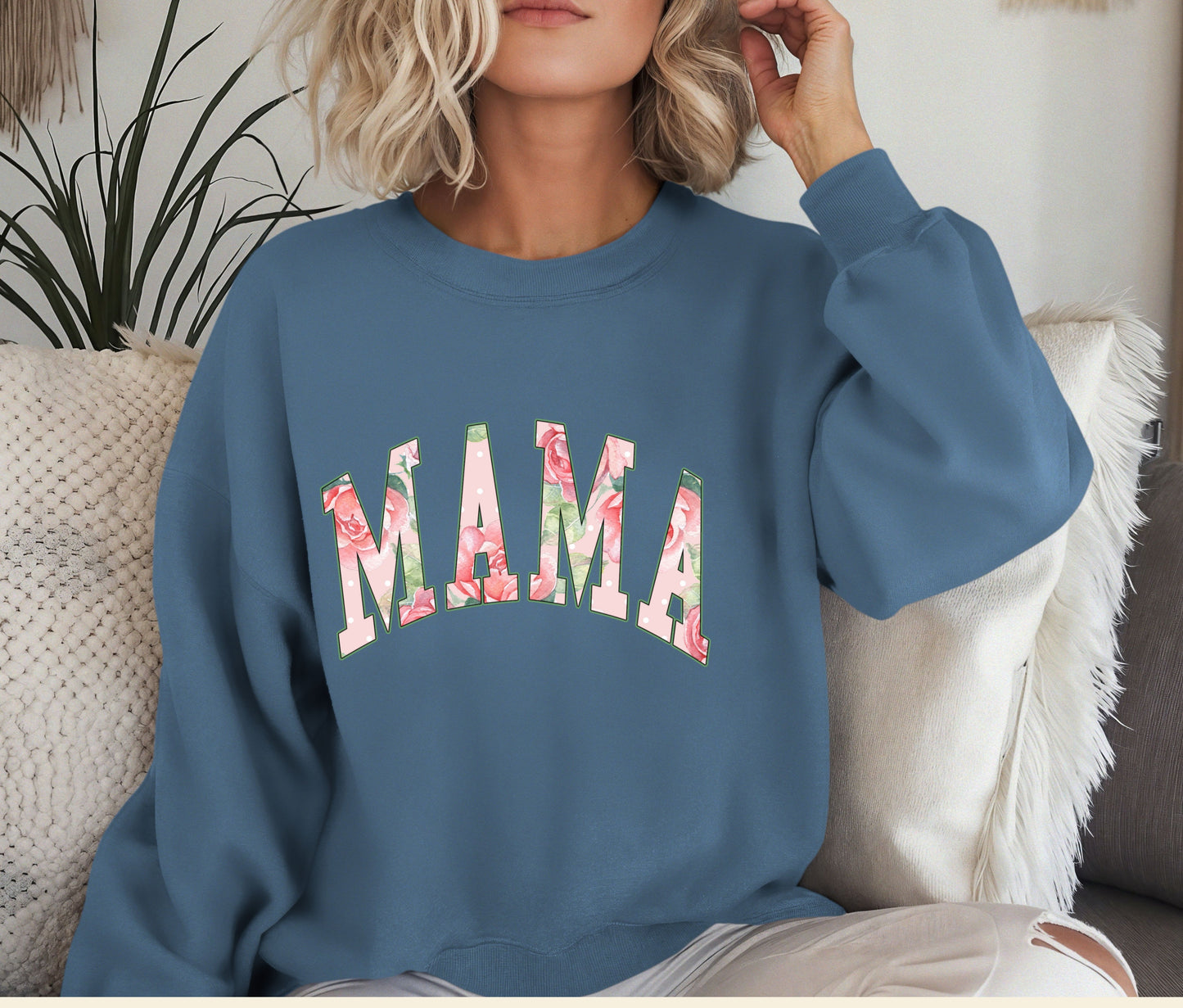 MAMA Sweatshirt – Floral Print Mama Crewneck, Cozy Mother’s Day Gift, Mom Life Pullover, Women’s Comfort Sweater