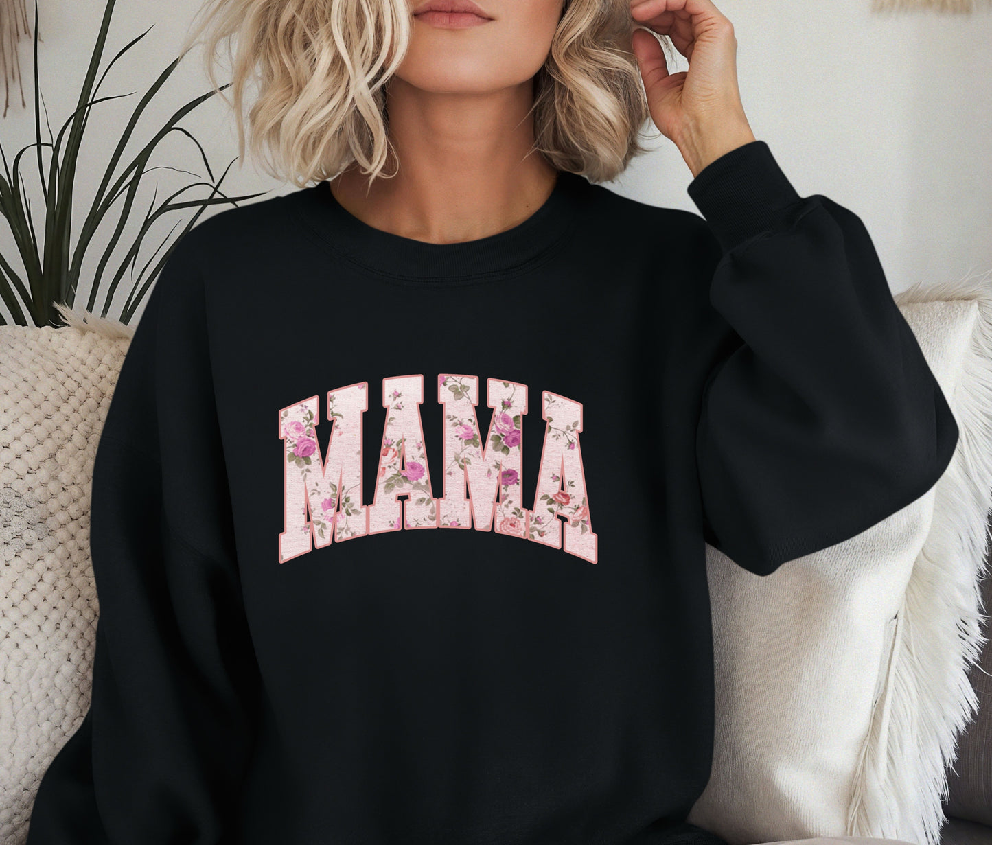 MAMA Sweatshirt – Floral Print Mama Crewneck, Cozy Mother’s Day Gift, Mom Life Pullover, Women’s Comfort Sweater