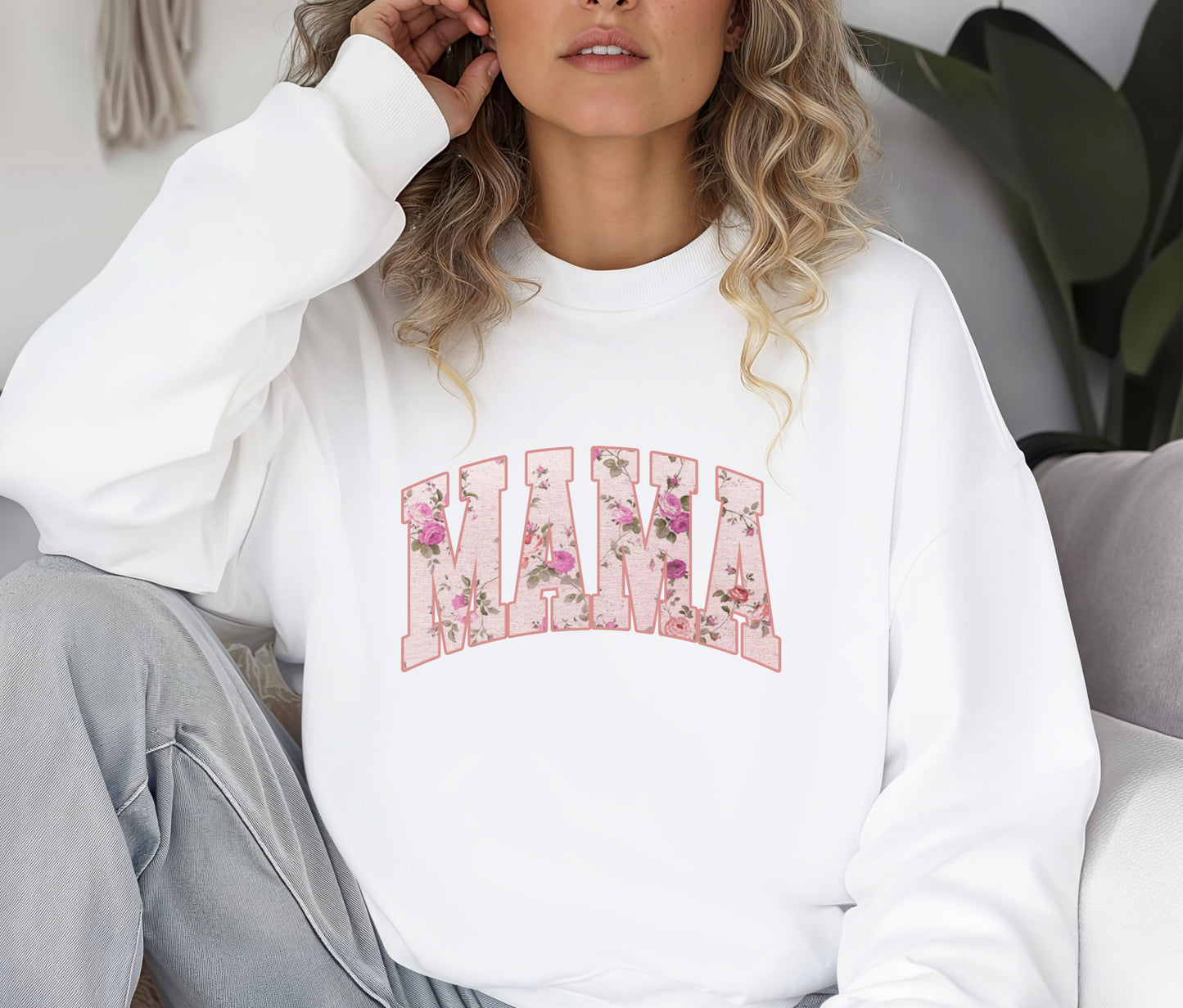 MAMA Sweatshirt – Floral Print Mama Crewneck, Cozy Mother’s Day Gift, Mom Life Pullover, Women’s Comfort Sweater