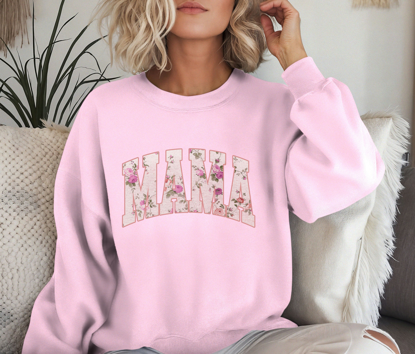 MAMA Sweatshirt – Floral Print Mama Crewneck, Cozy Mother’s Day Gift, Mom Life Pullover, Women’s Comfort Sweater