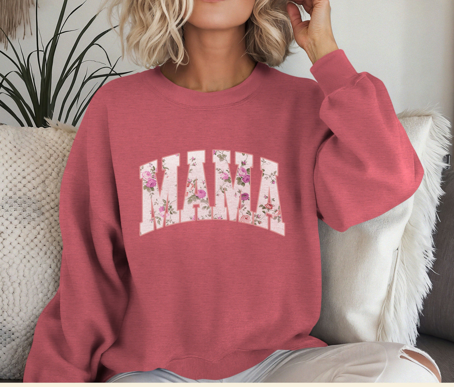 MAMA Sweatshirt – Floral Print Mama Crewneck, Cozy Mother’s Day Gift, Mom Life Pullover, Women’s Comfort Sweater