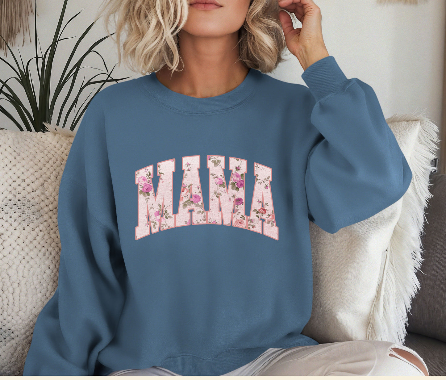MAMA Sweatshirt – Floral Print Mama Crewneck, Cozy Mother’s Day Gift, Mom Life Pullover, Women’s Comfort Sweater