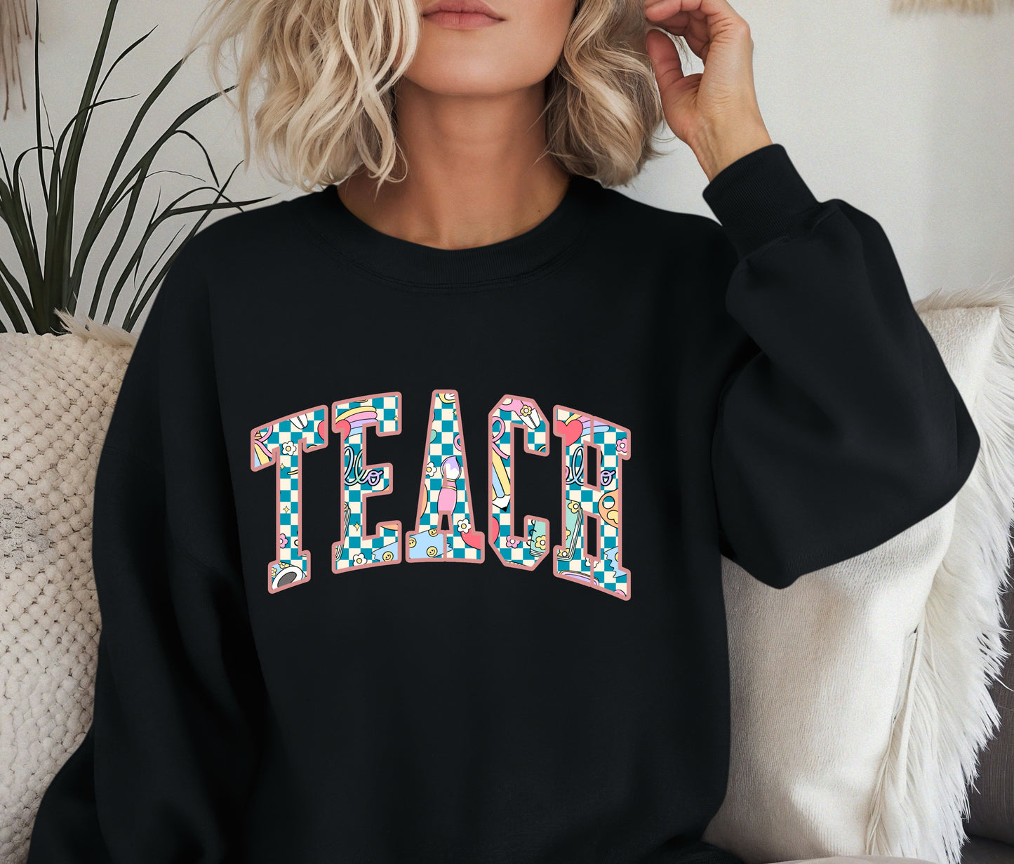 Custom TEACH Teacher Sweatshirt – Cozy Crewneck for Educators, Back to School Teacher Gift, Teacher Appreciation Shirt, Teacher Outfit Pullover