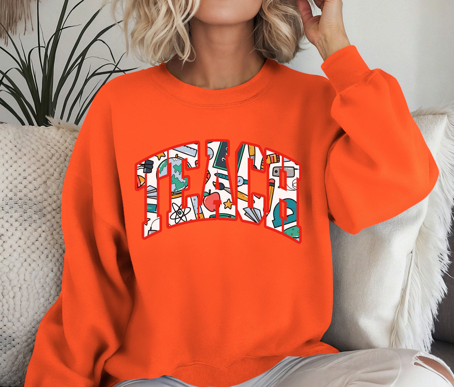Custom TEACH Teacher Sweatshirt – Cozy Crewneck for Educators, Back to School Teacher Gift, Teacher Appreciation Shirt, Teacher Outfit Pullover