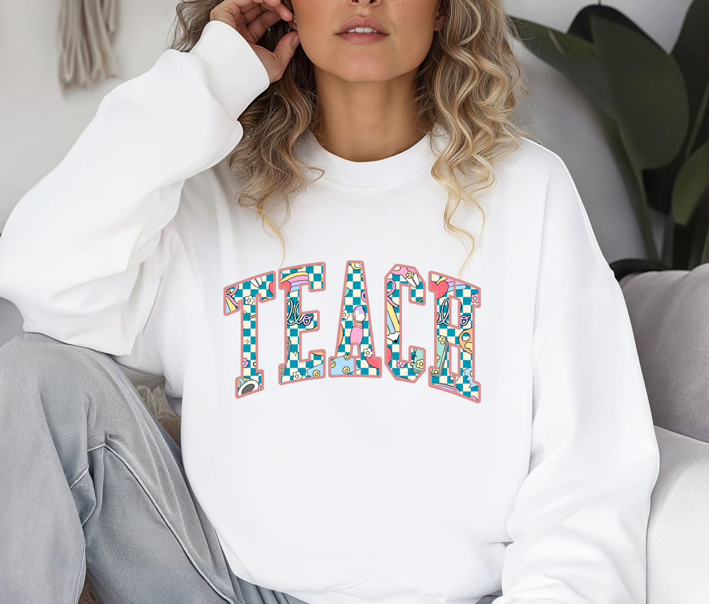Custom TEACH Teacher Sweatshirt – Cozy Crewneck for Educators, Back to School Teacher Gift, Teacher Appreciation Shirt, Teacher Outfit Pullover