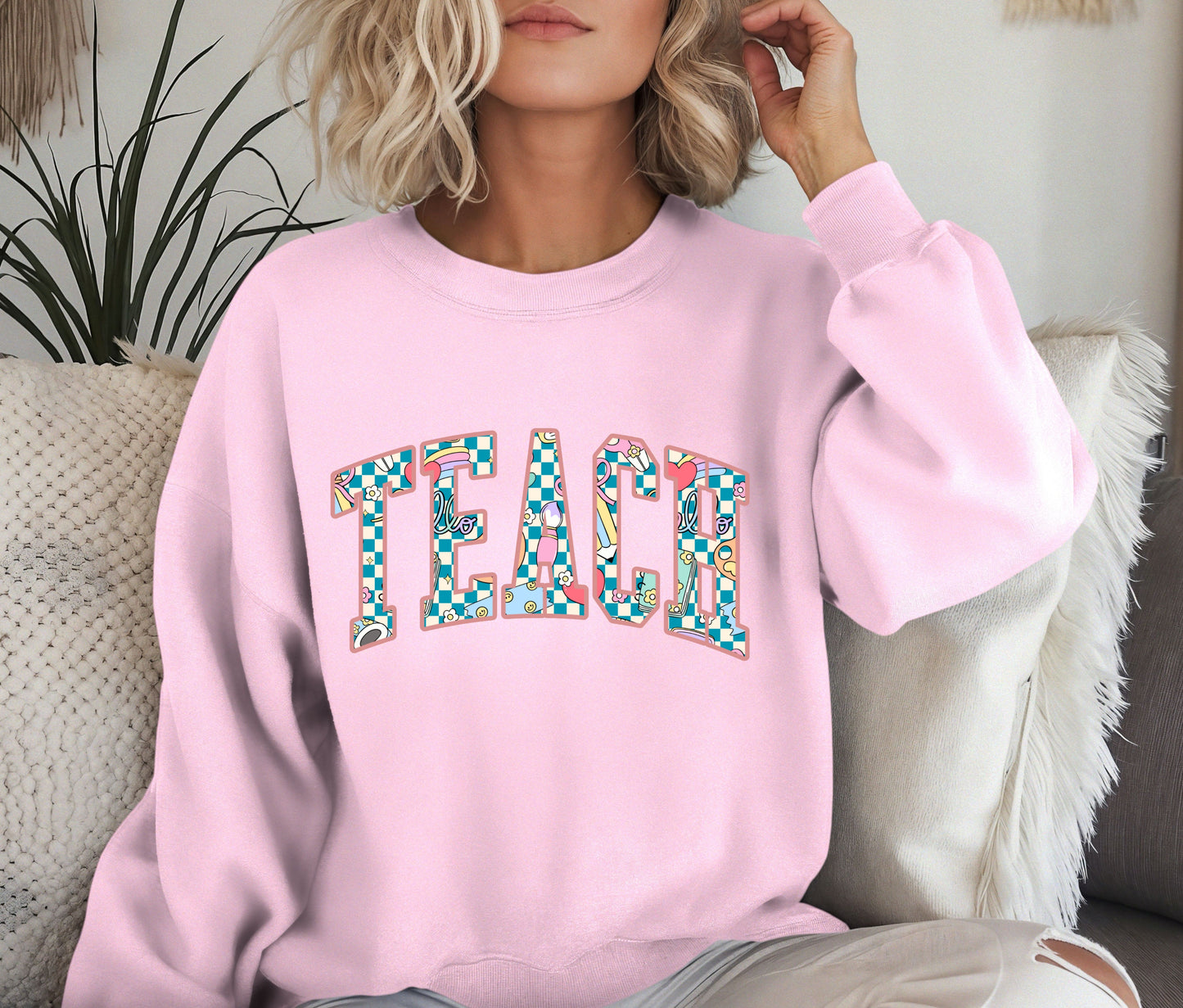 Custom TEACH Teacher Sweatshirt – Cozy Crewneck for Educators, Back to School Teacher Gift, Teacher Appreciation Shirt, Teacher Outfit Pullover