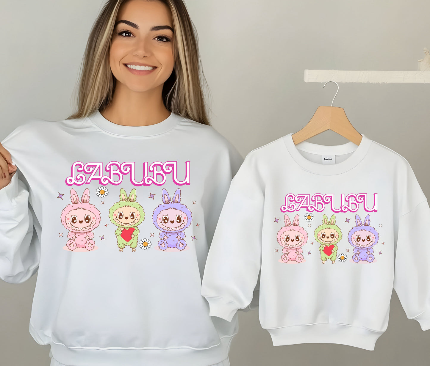 🧸 LABUBU Mom & Kids Matching Sweatshirt – Cute Cartoon Family Outfit