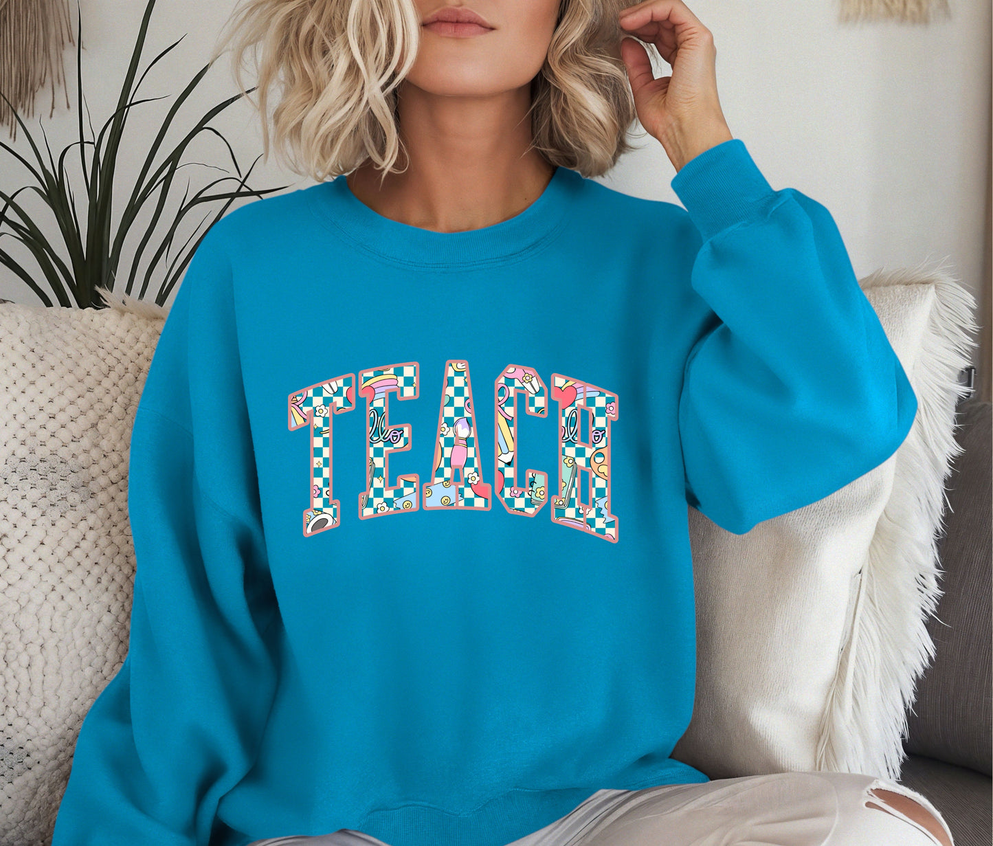 Custom TEACH Teacher Sweatshirt – Cozy Crewneck for Educators, Back to School Teacher Gift, Teacher Appreciation Shirt, Teacher Outfit Pullover
