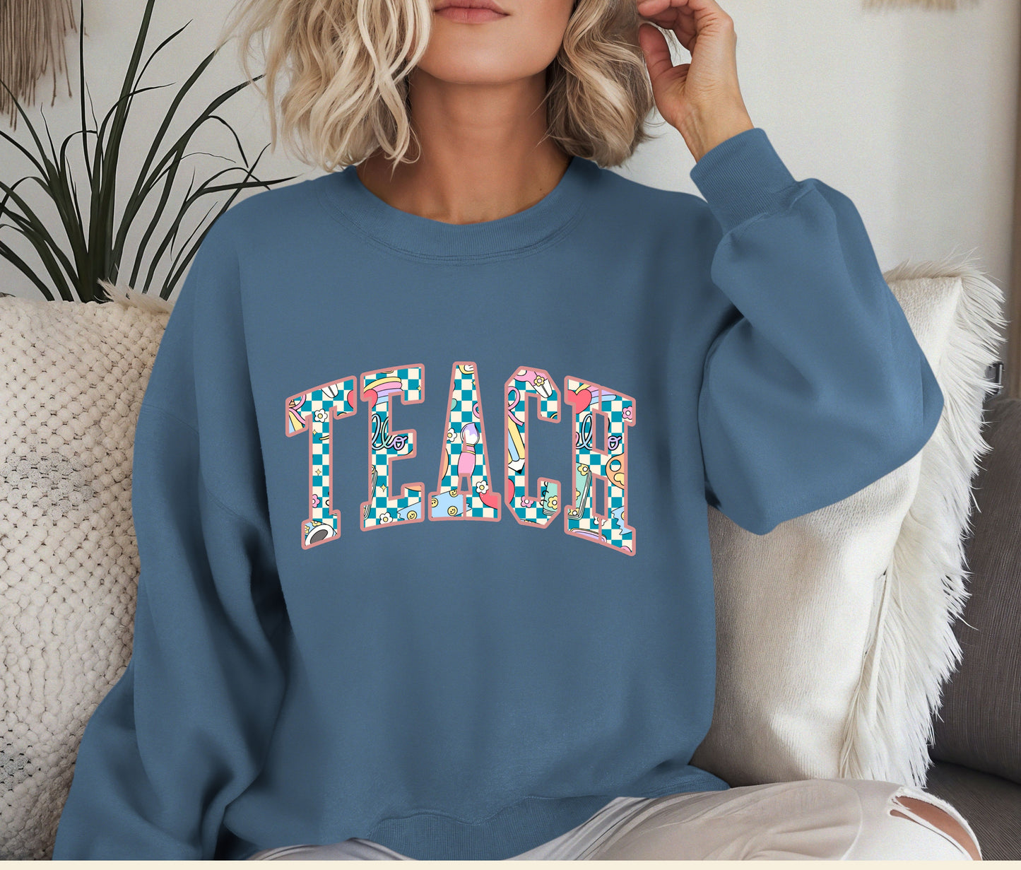 Custom TEACH Teacher Sweatshirt – Cozy Crewneck for Educators, Back to School Teacher Gift, Teacher Appreciation Shirt, Teacher Outfit Pullover