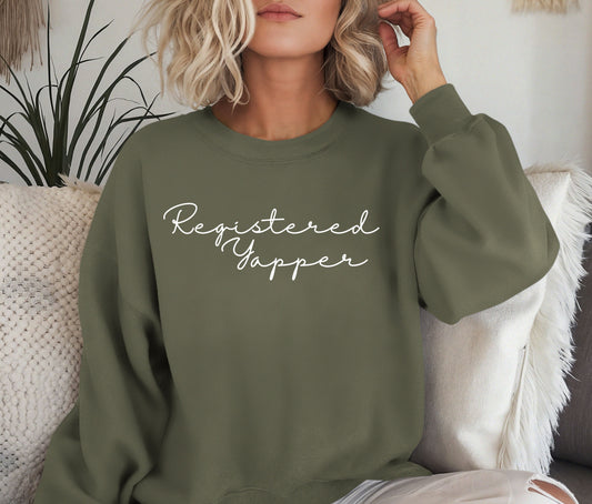 Registered Yapper Sweatshirt – Funny Cozy Crewneck, Professional Yapper Sweater, Cute Sassy Gift Pullover for Women, Trendy Quote Shirt