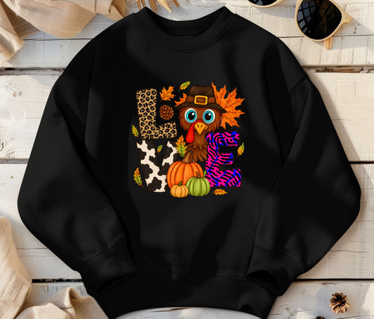 🦃 Thanksgiving Turkey “LOVE” Sweatshirt – Matching Fall Outfit for Moms & Kids