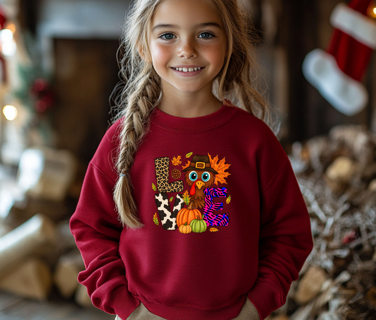 🦃 Thanksgiving Turkey “LOVE” Sweatshirt – Matching Fall Outfit for Moms & Kids