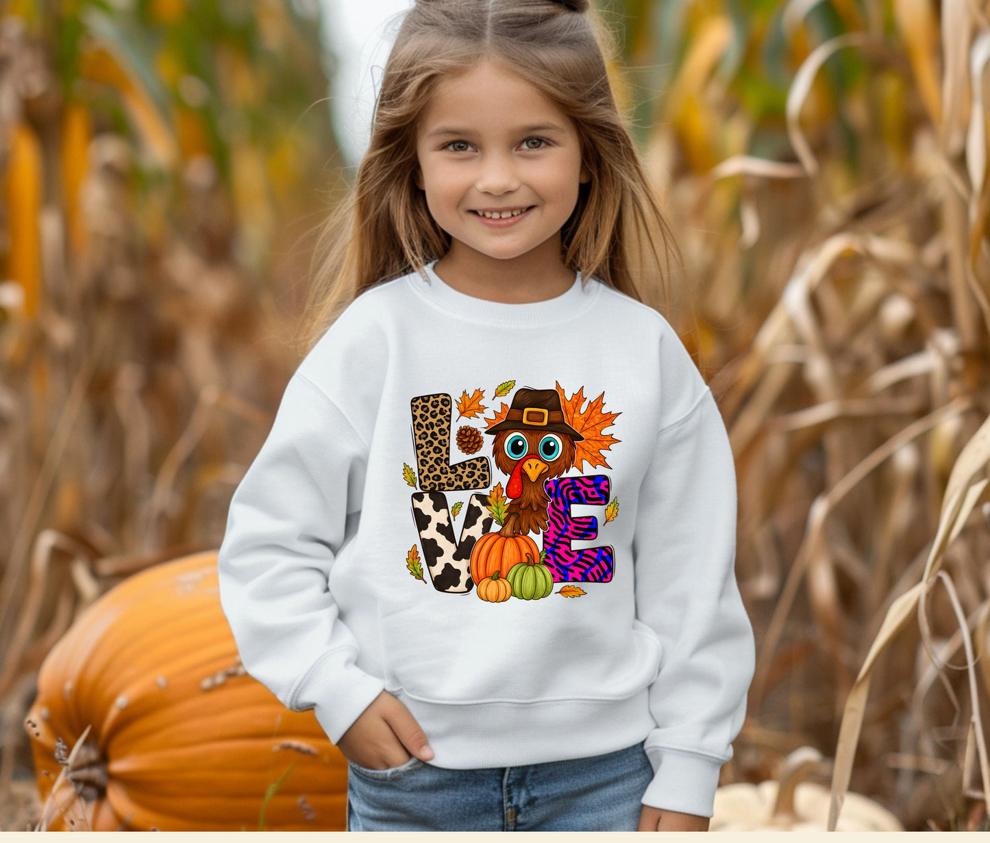 🦃 Thanksgiving Turkey “LOVE” Sweatshirt – Matching Fall Outfit for Moms & Kids
