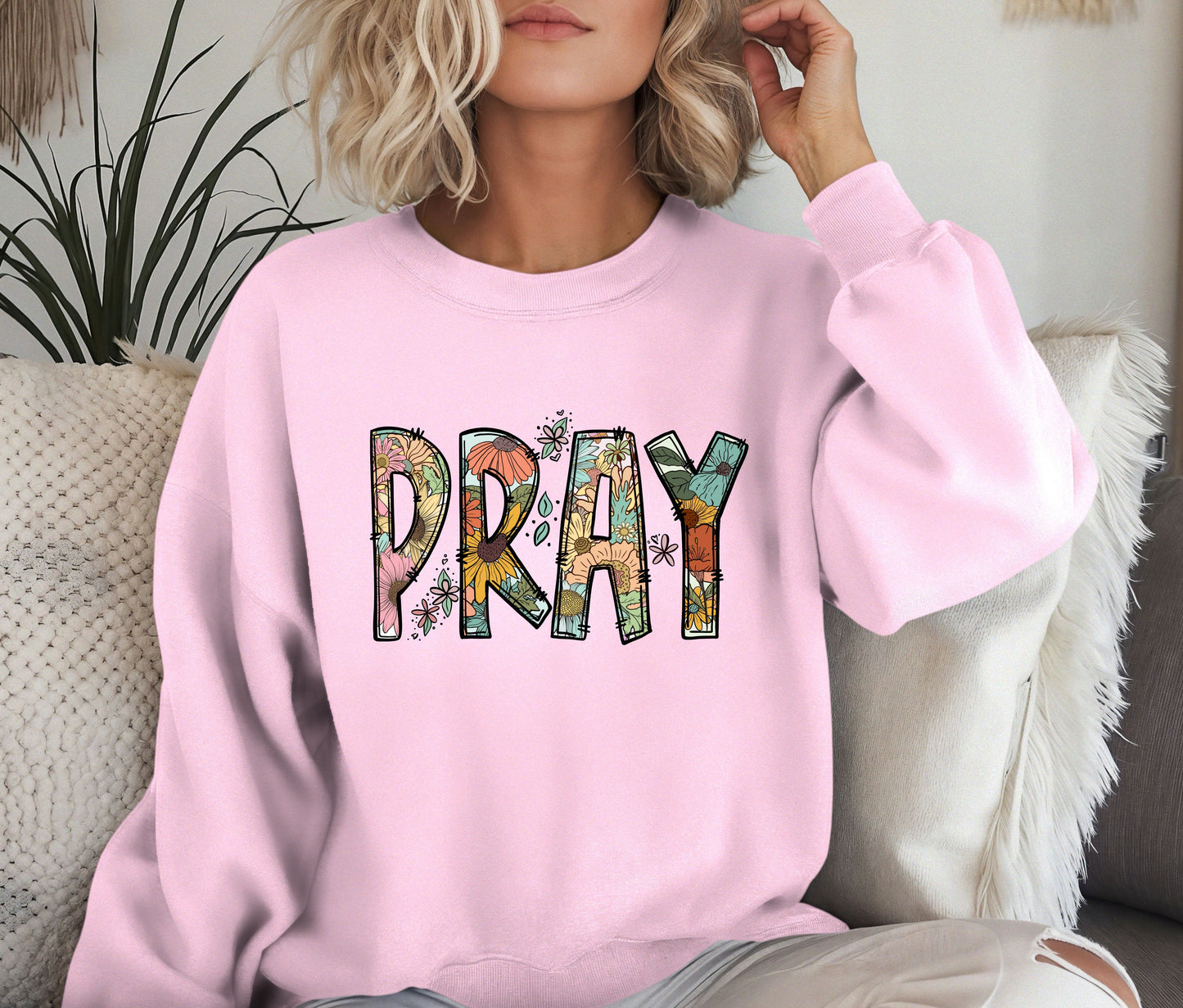 PRAY Sweatshirt β Floral Christian Crewneck, Faith-Based Pullover, Religious Inspirational Sweater, Cozy Prayer Shirt