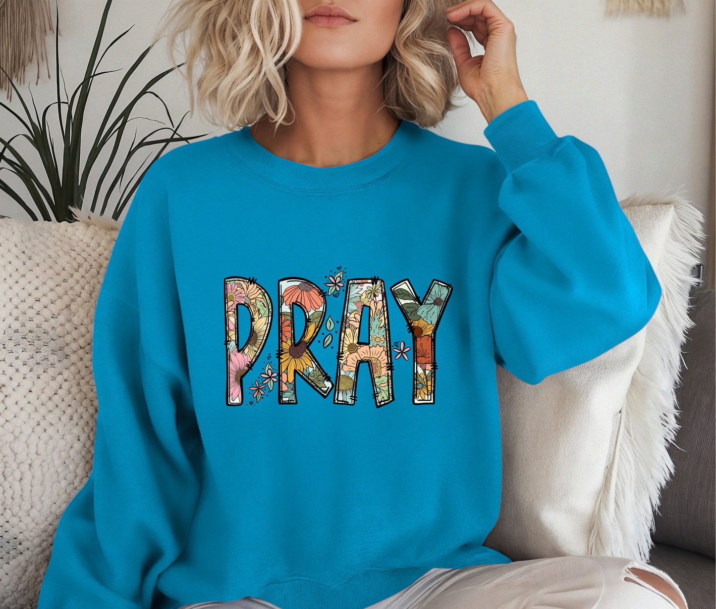 PRAY Sweatshirt β Floral Christian Crewneck, Faith-Based Pullover, Religious Inspirational Sweater, Cozy Prayer Shirt