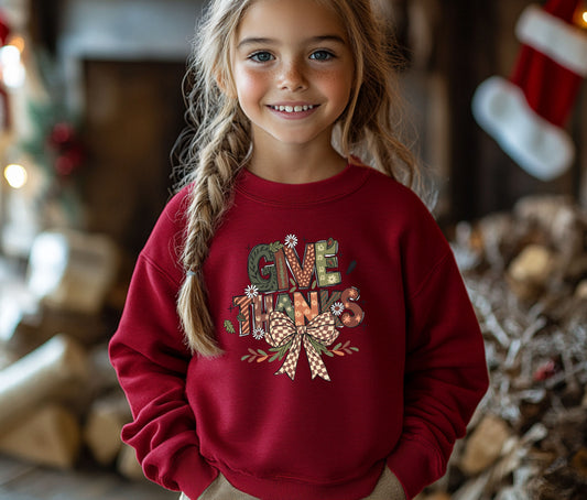 🦃 Thanksgiving Give Thanks Sweatshirt – Matching Fall Outfit for Moms & Kids