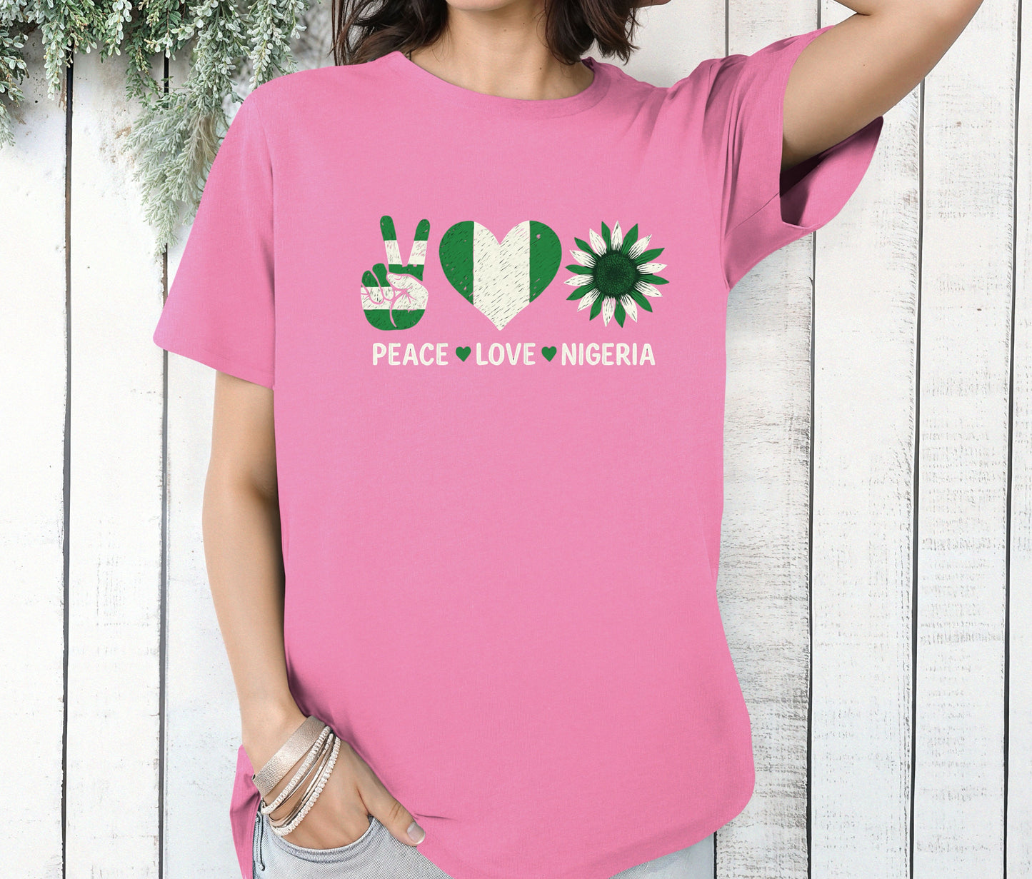 Naija to the World T-Shirt – Nigerian Pride Shirt | African Heritage Tee | Green White Green Nigeria Flag Shirt | Unisex Naija Culture Tee