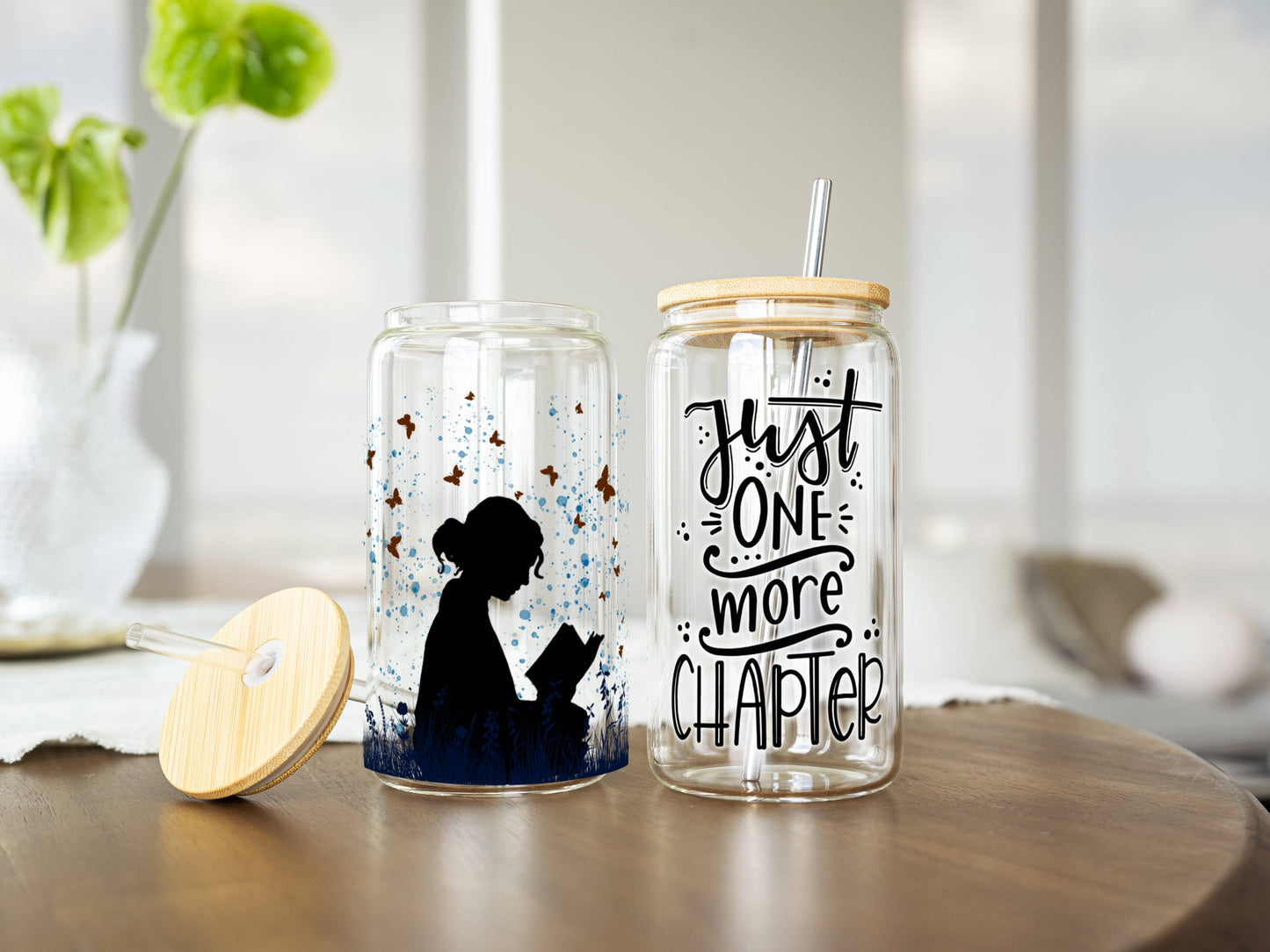 Customizable 16oz Glass Tumbler – Clear or Frosted | Reusable Iced Coffee Cup with Bamboo Lid & Plastic Straw | Aesthetic Cold Drink Cup