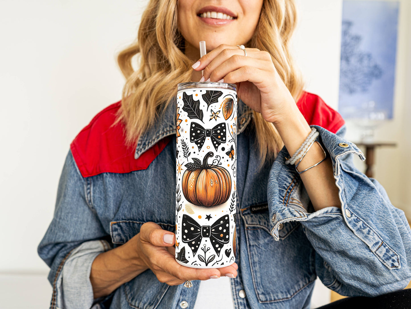 20oz Fall Pumpkin Tumbler – Autumn Floral Stainless Steel Cup | Optional Name Personalization | Halloween, Thanksgiving, Gift for Her