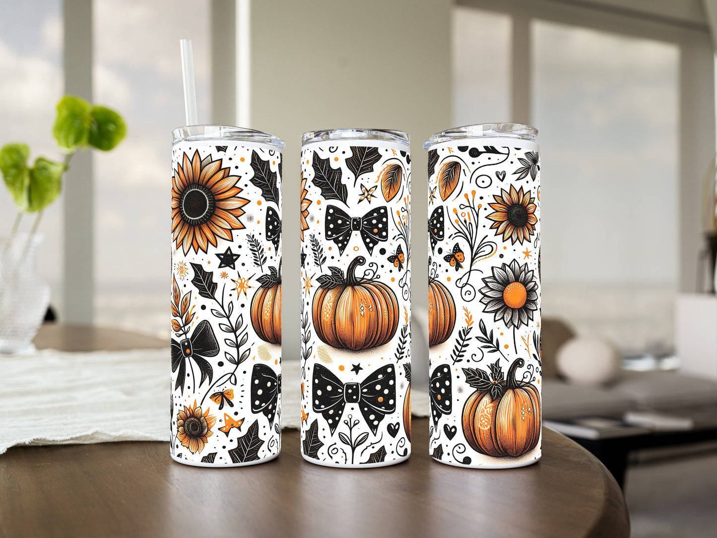 20oz Fall Pumpkin Tumbler – Autumn Floral Stainless Steel Cup | Optional Name Personalization | Halloween, Thanksgiving, Gift for Her
