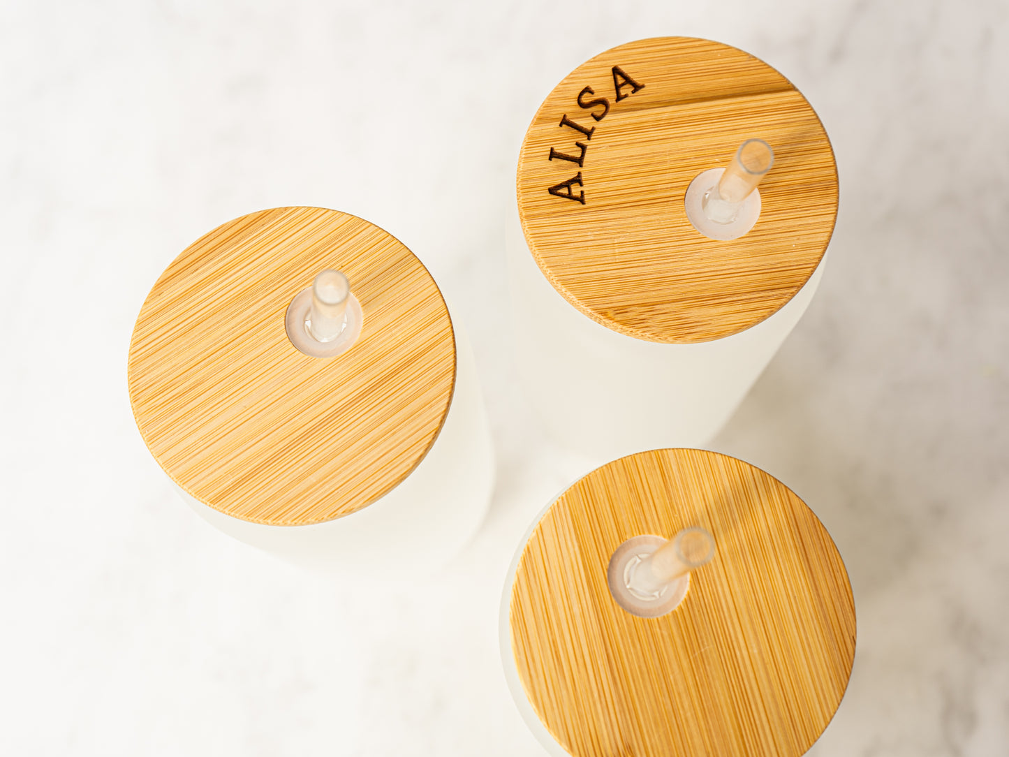 Affirmation 16oz Glass Tumbler – Frosted | Reusable Iced Coffee Cup with Bamboo Lid & Plastic Straw | Aesthetic Cold Drink Cup