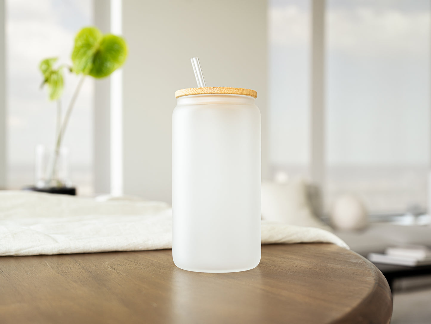 Customizable 16oz Glass Tumbler – Clear or Frosted | Reusable Iced Coffee Cup with Bamboo Lid & Plastic Straw | Aesthetic Cold Drink Cup