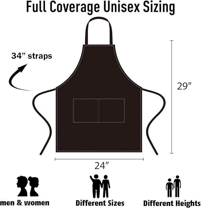 Custom Bib Apron - Unisex Black Apron with 2 Roomy Pockets Machine Washable for Kitchen Crafting BBQ Drawing